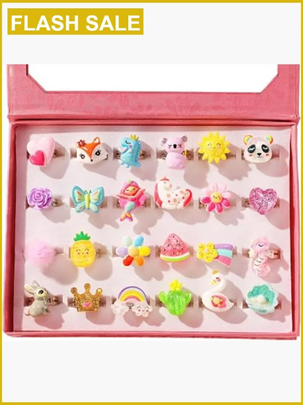 Adjustable Princess Ring Set for Kids 3-12, Dress Up Jewelry Gift Box